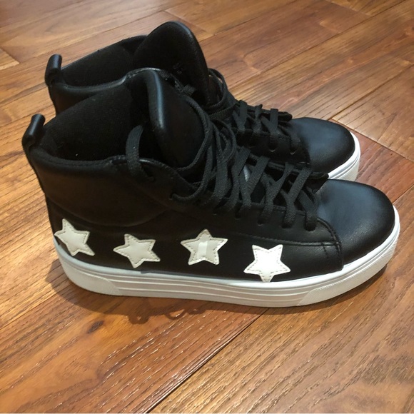 Topshop black Platform high top sneakers with 4 white stars sz 7.5 - Picture 1 of 12